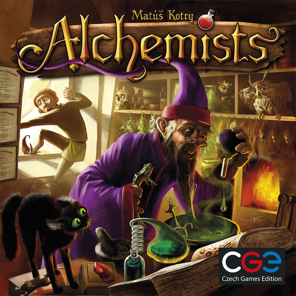 Alchemists Cover Art showing a tenured professor....I mean crazy alchemist wizard brewing a potion
