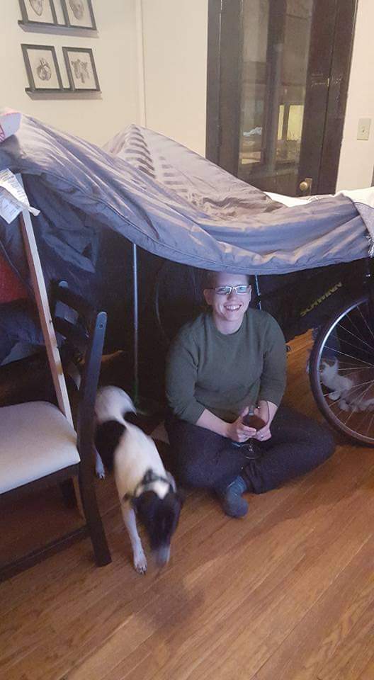 Sarah in a blanket fort
