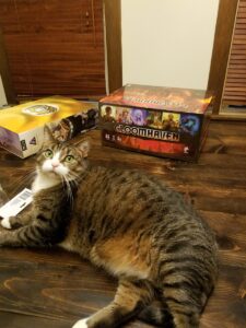 Ramona next to Gloomhaven box for scale. It's as big as a fairly large cat.